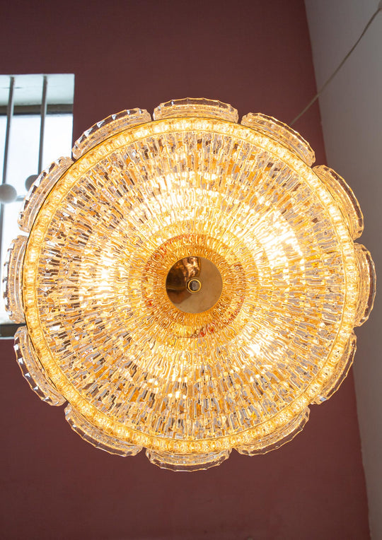Lámpara techo sueca latón y cristal Orrefors c. 1960/70s (35 cm)