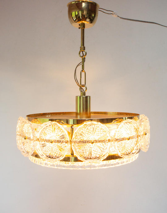 Lámpara techo sueca latón y cristal Orrefors c. 1960/70s (35 cm)