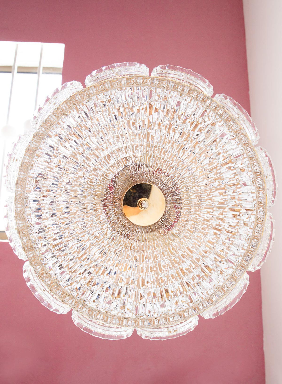 Lámpara techo sueca latón y cristal Orrefors c. 1960/70s (35 cm)
