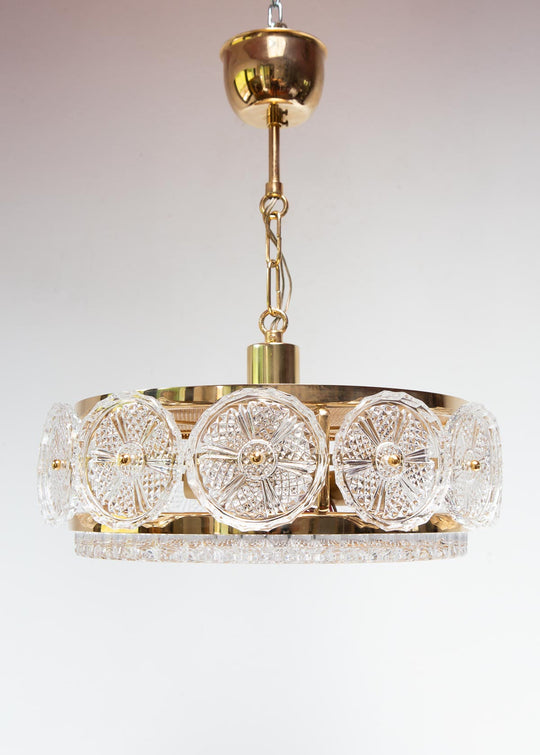 Lámpara techo sueca latón y cristal Orrefors c. 1960/70s (35 cm)