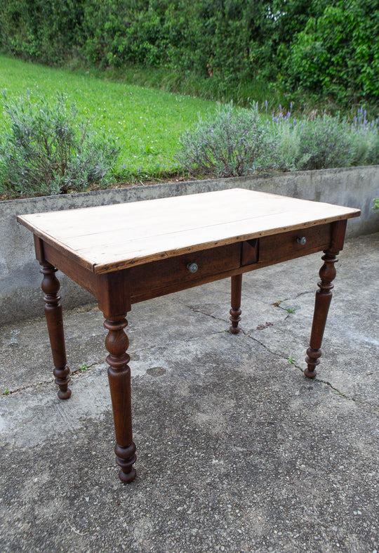 Mesa de cocina o granja (table de ferme) francesa en madera de pino 1880-1910 (101 cm)