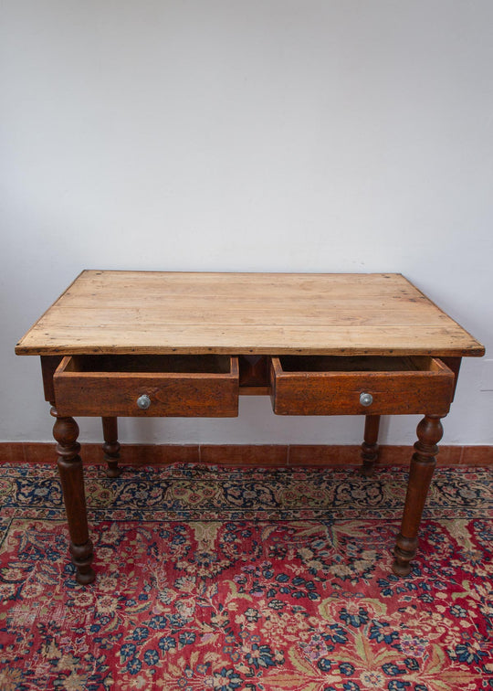 Mesa de cocina o granja (table de ferme) francesa en madera de pino 1880-1910 (101 cm)
