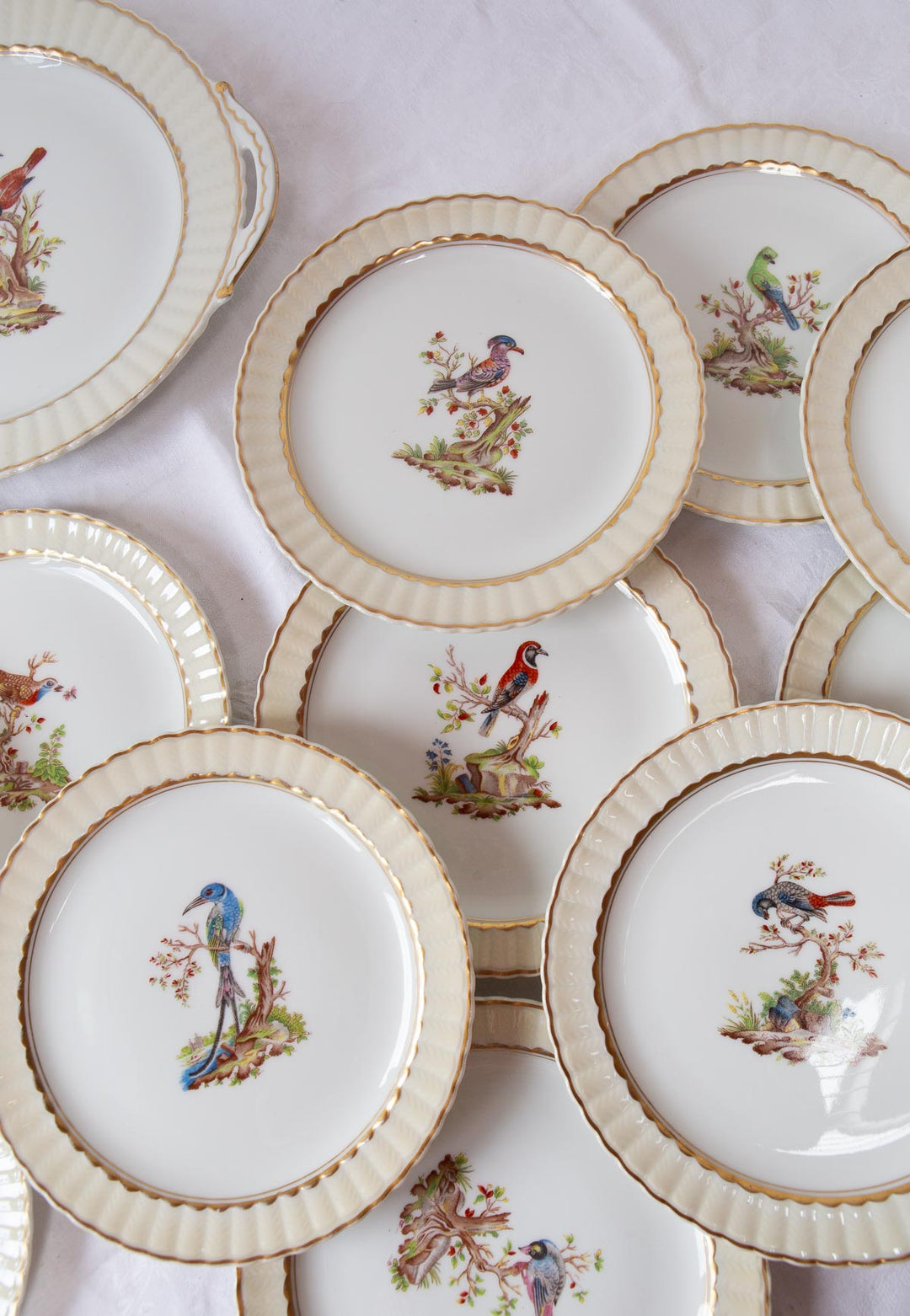 Juego de postre porcelana pájaros Limoges BERNARDAUD c. 1910 (12 servicios)