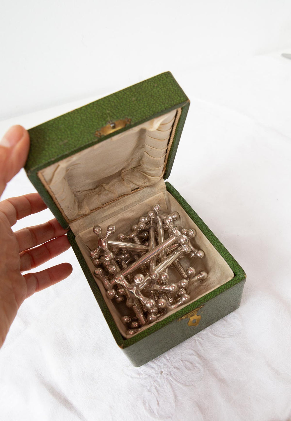 Juego de 12 reposa cubiertos franceses metal plateado en estuche