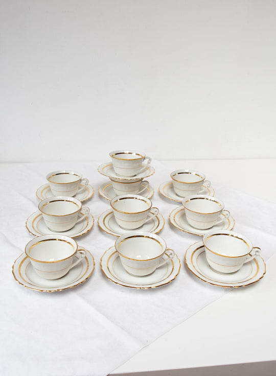 juego de te o cafe frances porcelana filo dorado

