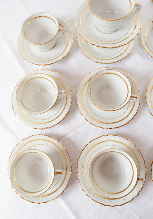 Juego 10 tazas té o café porcelana francesa blanco y dorado (20 PIEZAS)