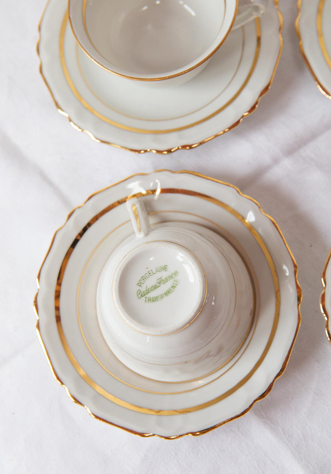 Juego 10 tazas té o café porcelana francesa blanco y dorado (20 PIEZAS)