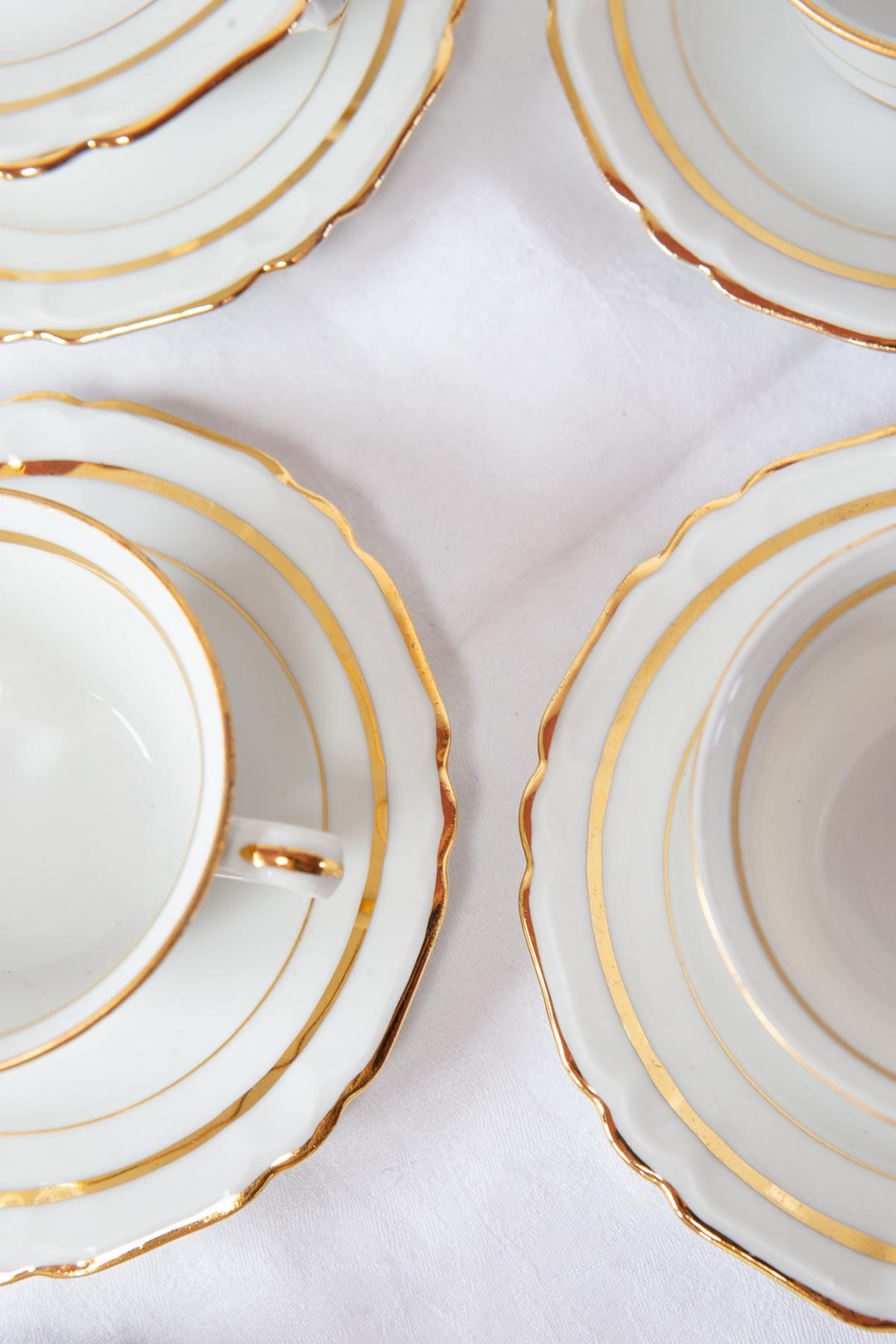 Juego 10 tazas té o café porcelana francesa blanco y dorado (20 PIEZAS)