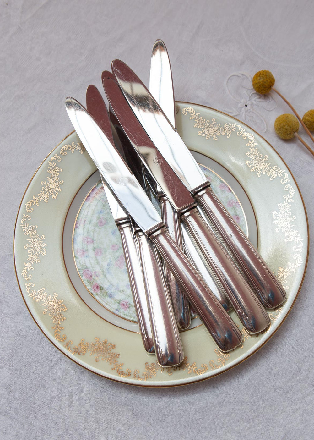 Juego 8 cuchillos MESA franceses Metalblanc estilo art decó c. 1950s