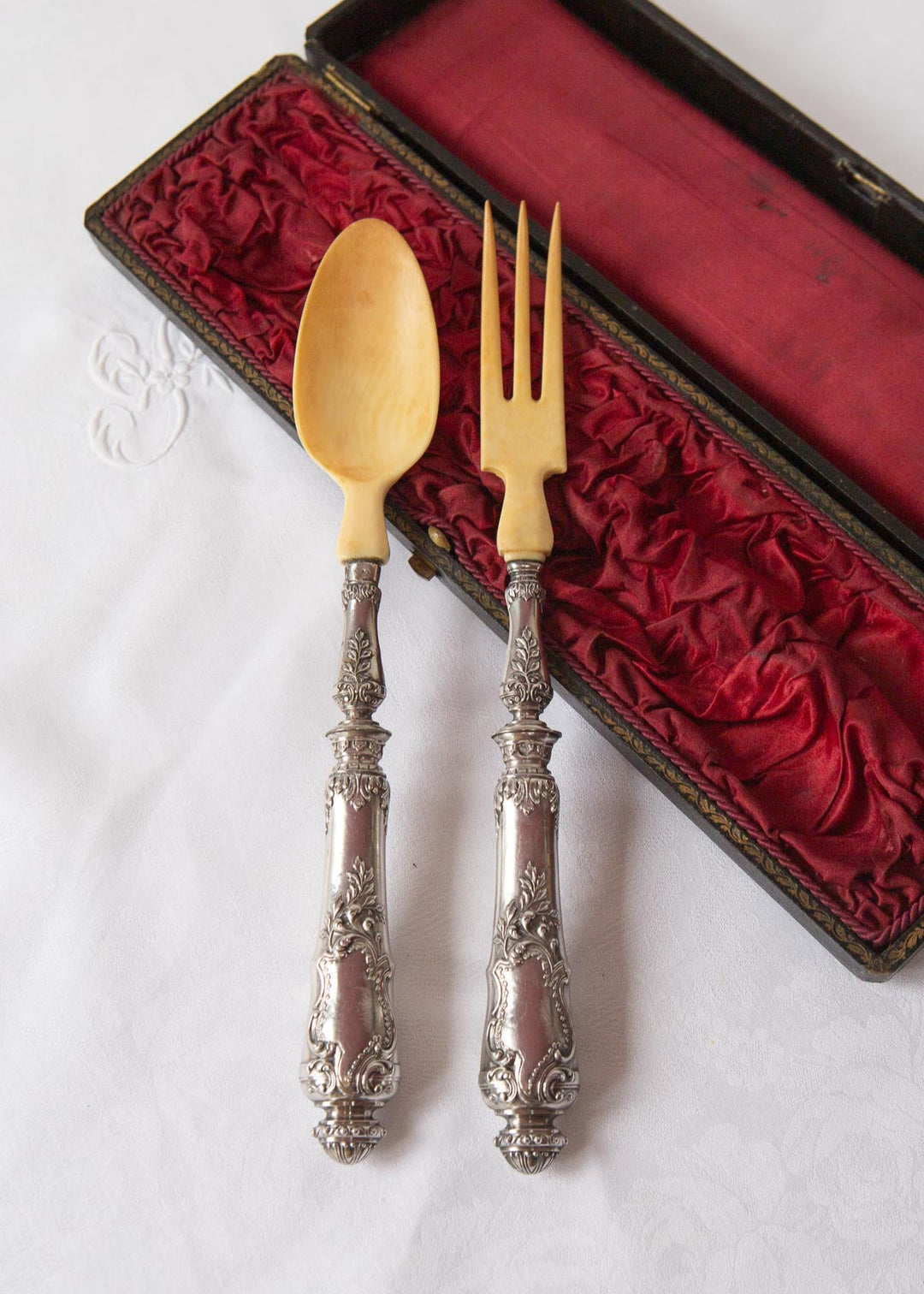 juego cubiertos ensalada franceses antiguos antique french salad serving set
