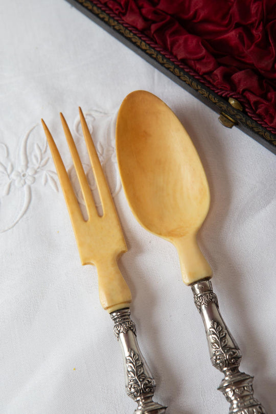 juego cubiertos ensalada franceses antiguos antique french salad serving set