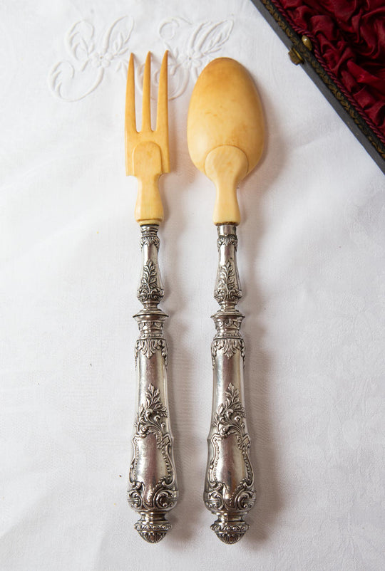 juego cubiertos ensalada franceses antiguos antique french salad serving set