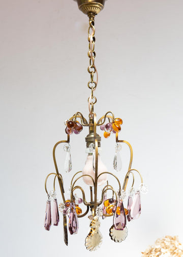 Pequeño chandelier francés latón y cristales colores (25 cm)