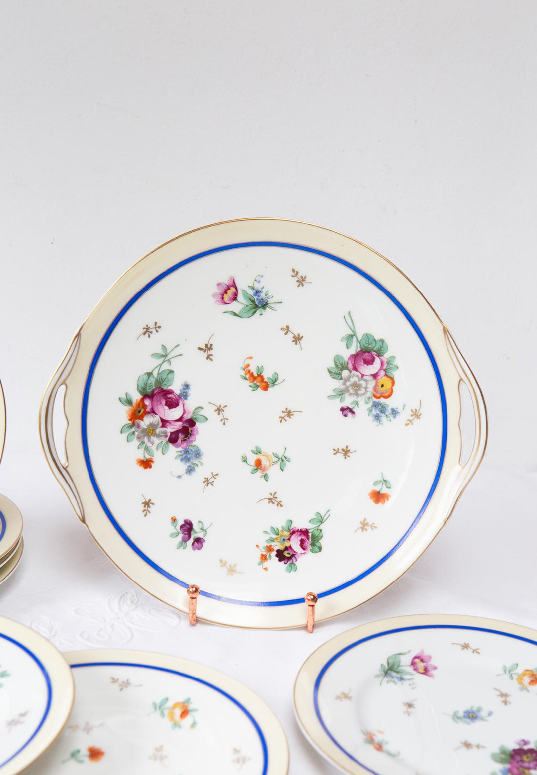 Juego de postre porcelana Limoges BERNARDAUD flores c. 1940 (10 SERVICIOS)