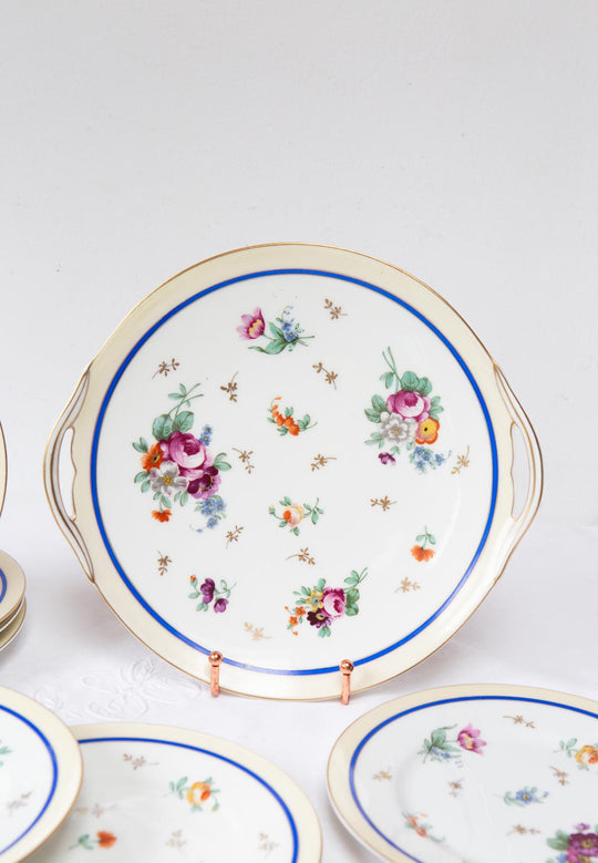 Juego de postre porcelana Limoges BERNARDAUD flores c. 1940 (10 SERVICIOS)