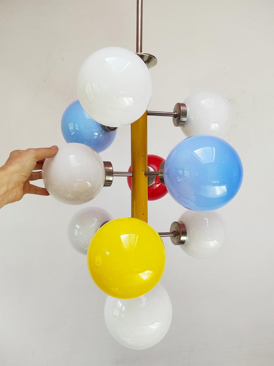 lampara techo space age metal amarillo bolas opalina colores