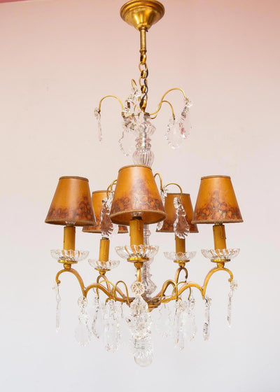 Antiguo chandelier francés latón y cristales (40 cm)