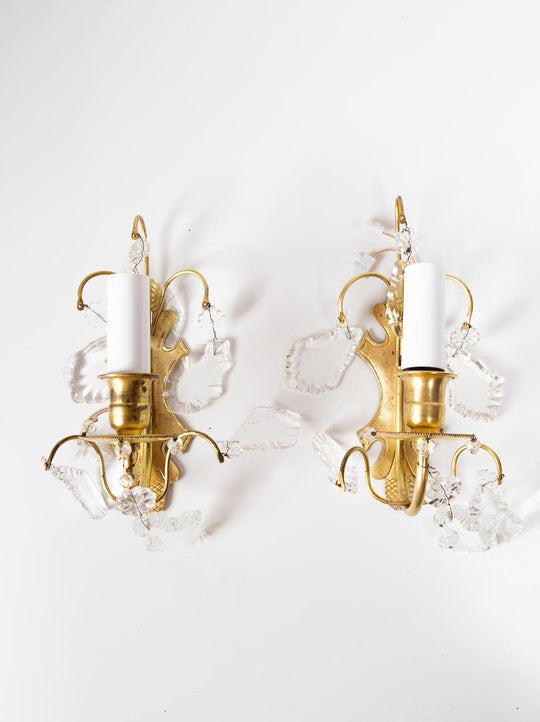 APLIQUES FRANCESES ANTIGUOS LATON Y CRISTALES