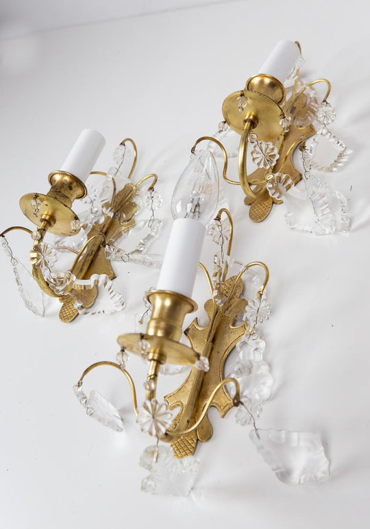 Apliques vintage franceses latón y cristales (x UNIDAD)