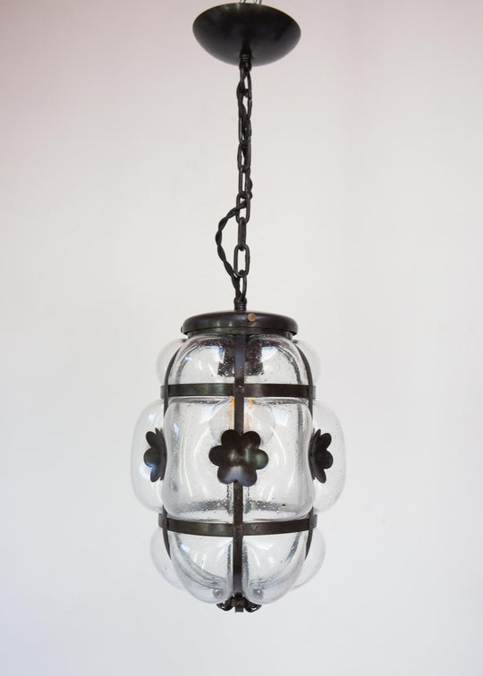 pequeno farol cristal y metal negro flores vintage lantern