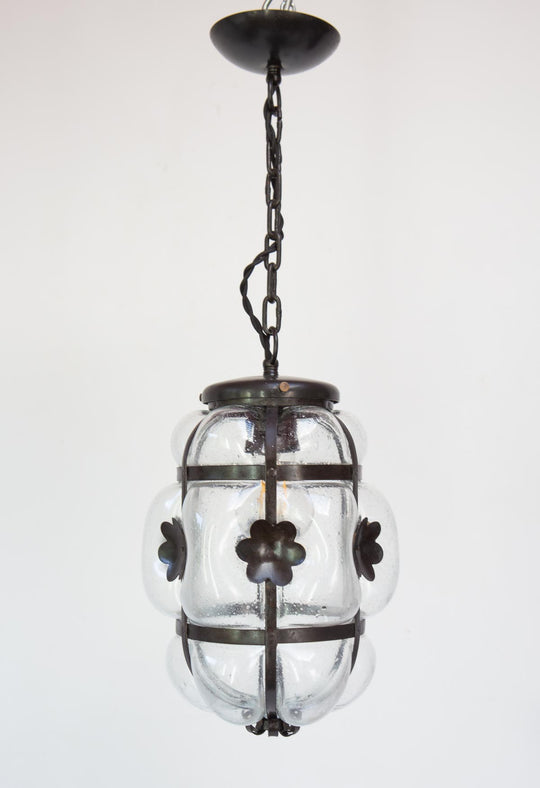pequeno farol cristal y metal negro flores vintage lantern