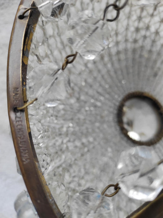 Antiguo chandelier cristal checo y latón plateado c. 1910-1930s