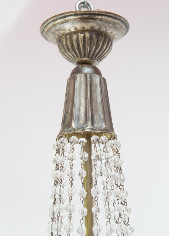 Antiguo chandelier cristal checo y latón plateado c. 1910-1930s