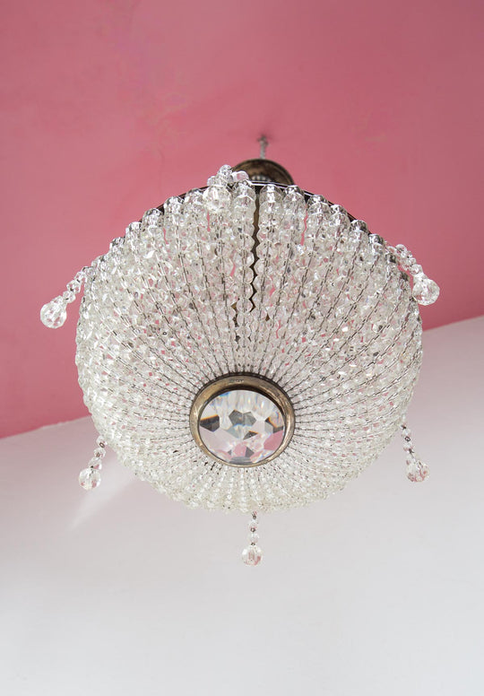 Antiguo chandelier cristal checo y latón plateado c. 1910-1930s