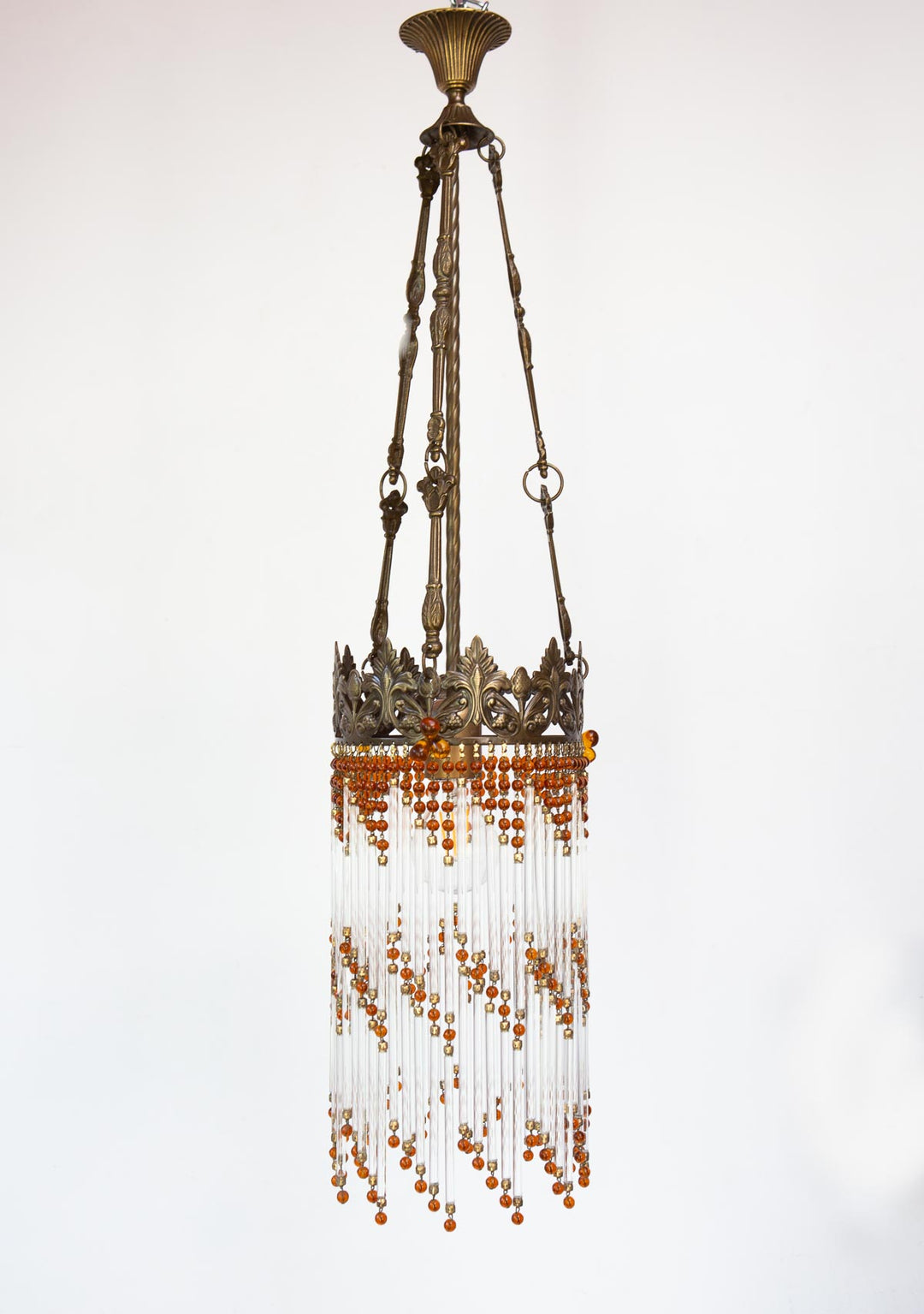 Lámpara techo latón con cristales ámbar c. 1980/90 (20 cm)