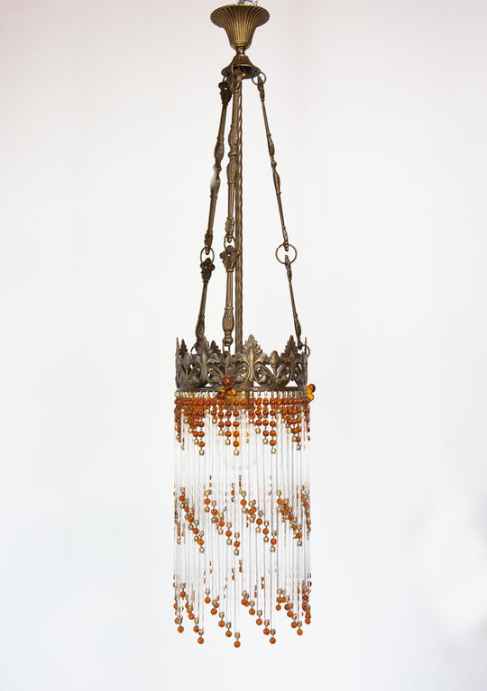 Lámpara techo latón con cristales ámbar c. 1980/90 (20 cm)