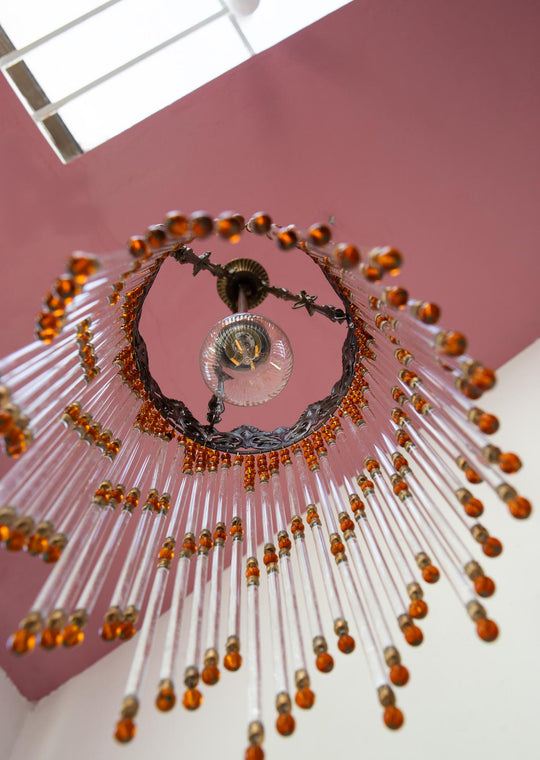 Lámpara techo latón con cristales ámbar c. 1980/90 (20 cm)