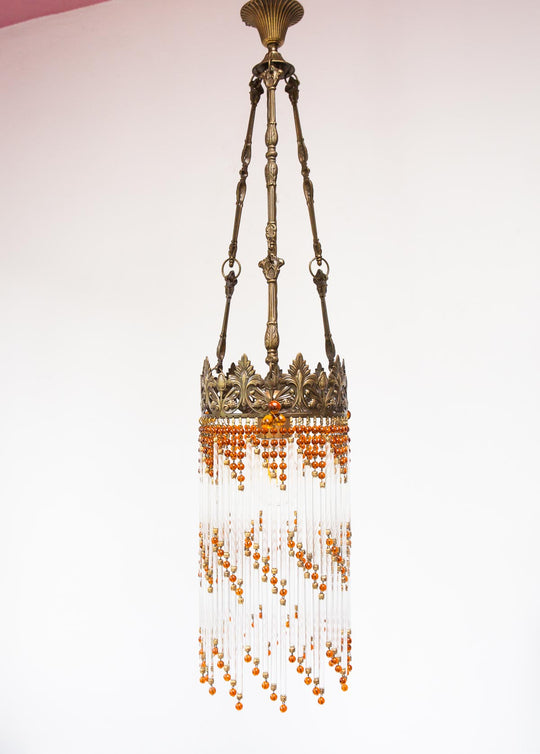 Lámpara techo latón con cristales ámbar c. 1980/90 (20 cm)