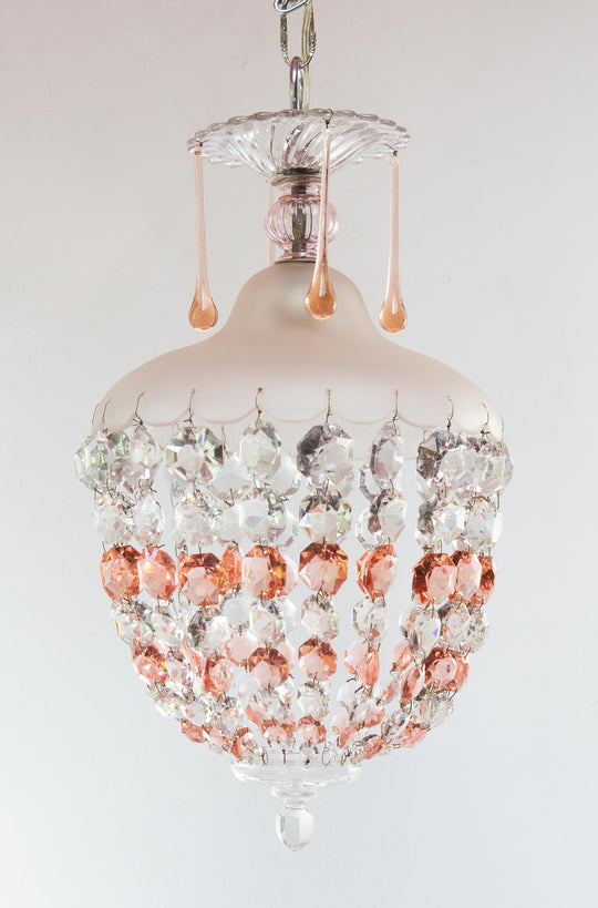 Lámpara techo globo cristales rosa c. 1960 (24 cm)