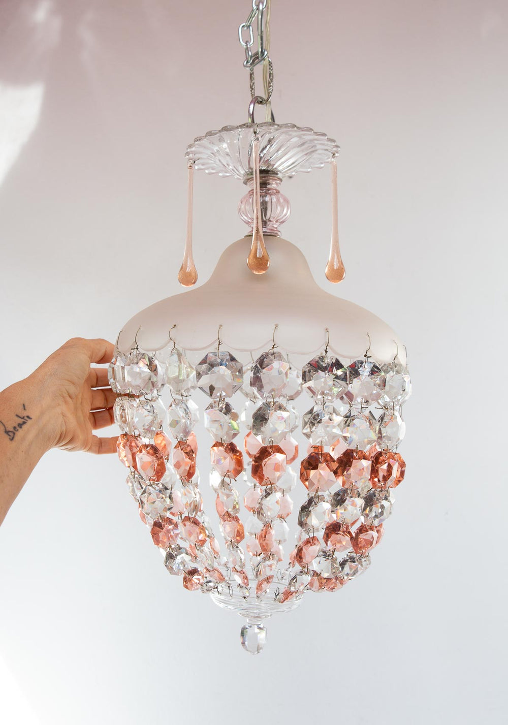 lampara techo cristal rosa plafon french chandelier