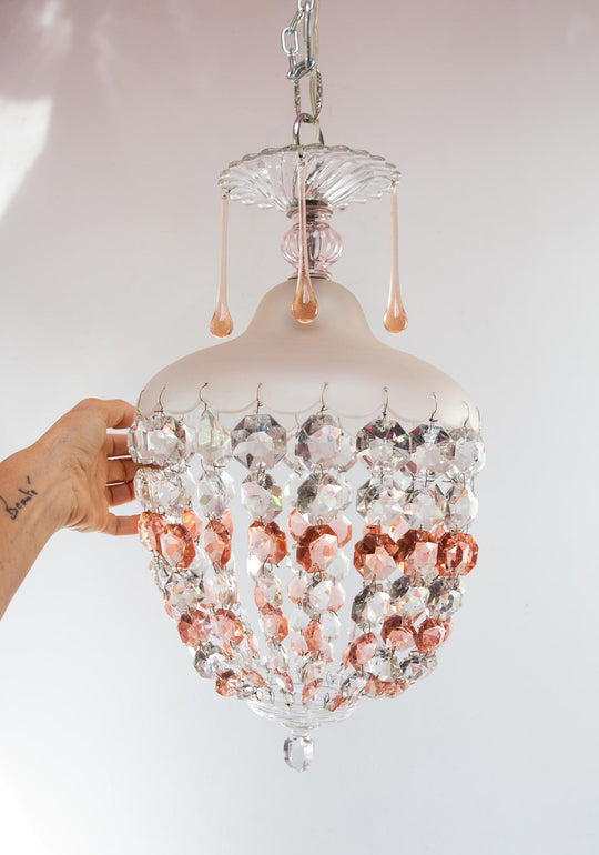 lampara techo cristal rosa plafon french chandelier