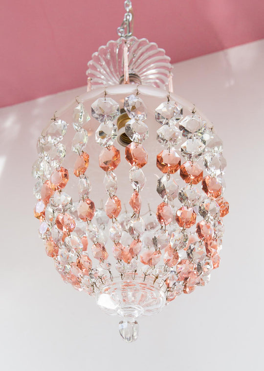 Lámpara techo globo cristales rosa c. 1960 (24 cm)
