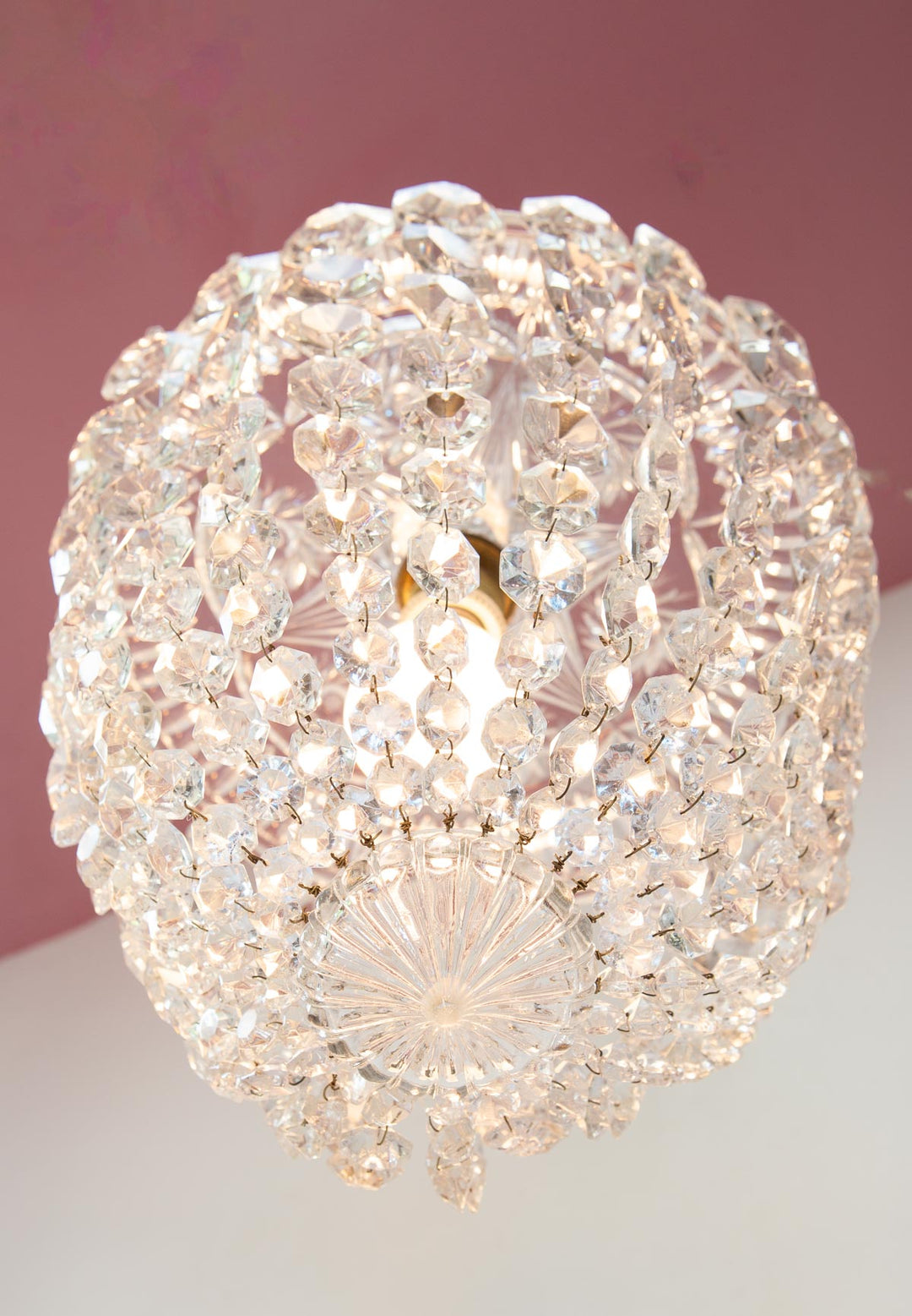 Plafón vintage estilo globo cristales y bronce c. 1950/60s 32 cm