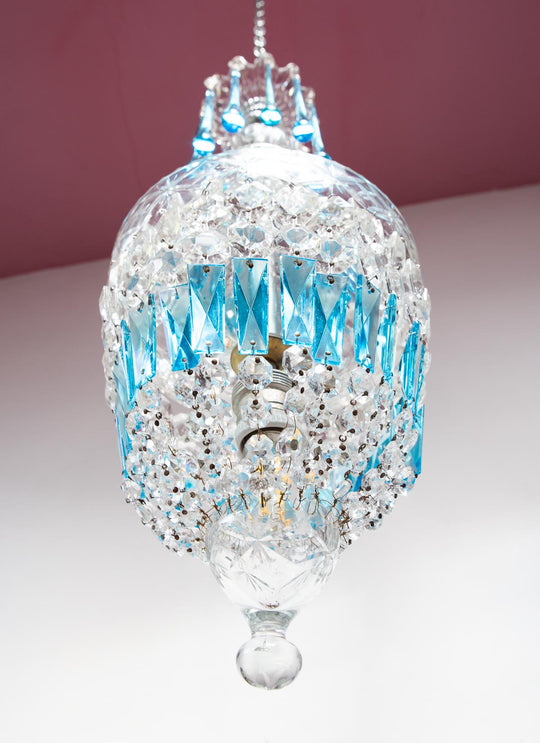 Plafón francés o checo con cristales azules c. 1960s (21 cm)