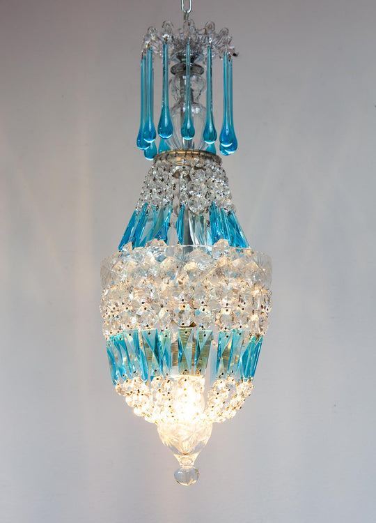 Plafón francés o checo con cristales azules c. 1960s (21 cm)