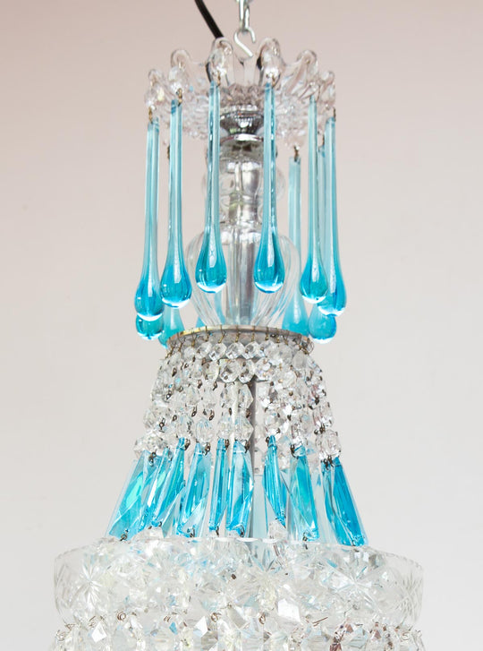 Plafón francés o checo con cristales azules c. 1960s (21 cm)