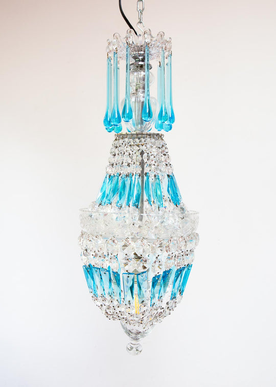 Plafón francés o checo con cristales azules c. 1960s (21 cm)