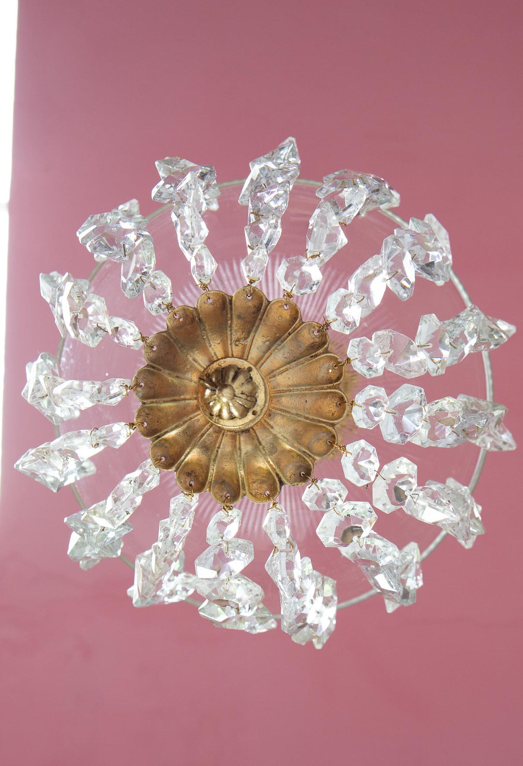 Plafón vintage estilo globo cristales y bronce c. 1960 (26 cm)