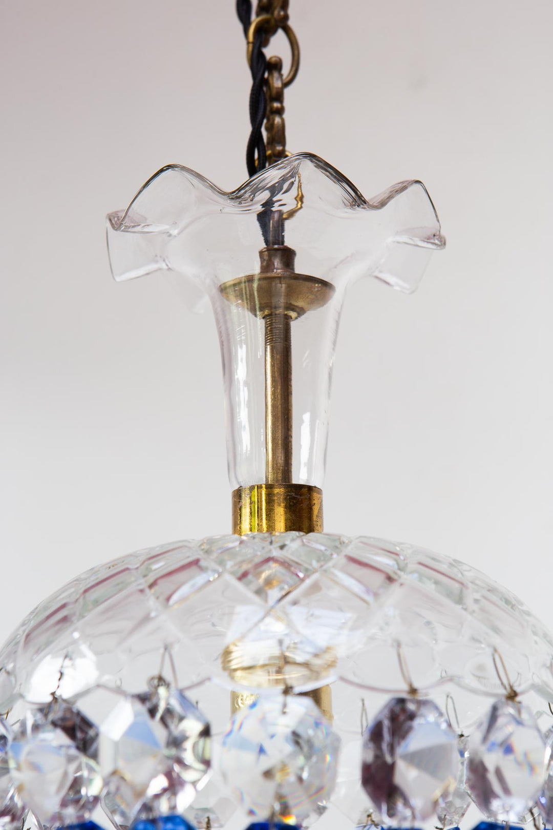 Lámpara techo cristal globo azul c. 1960 (21 cm)