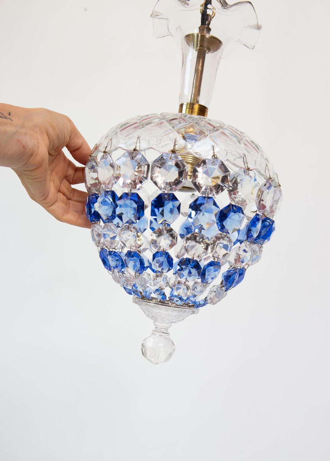 Lámpara techo cristal globo azul c. 1960 (21 cm)