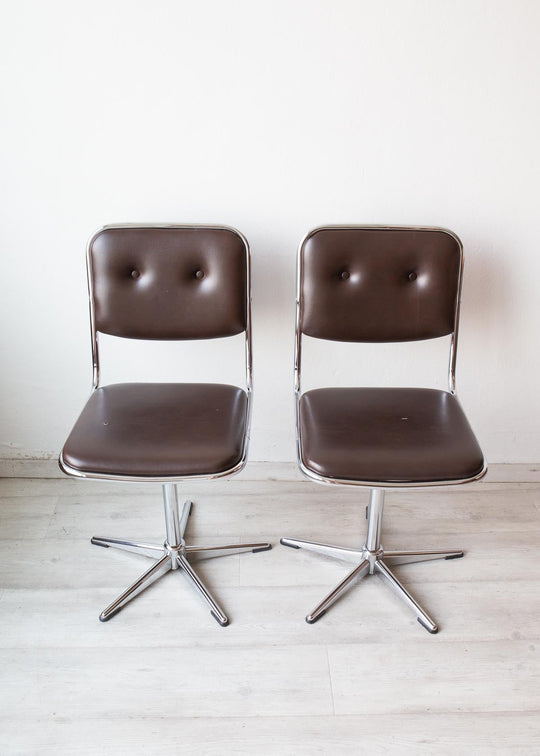 pareja sillas giratorias acero cromado y skay unic design vintage 1970