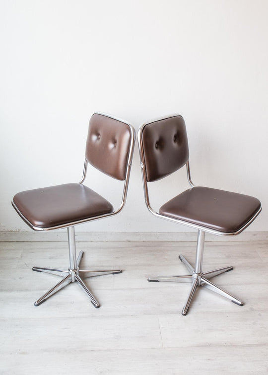 pareja sillas giratorias acero cromado y skay unic design vintage 1970