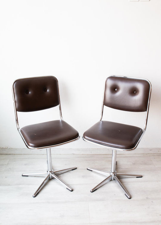 pareja sillas giratorias acero cromado y skay unic design vintage 1970