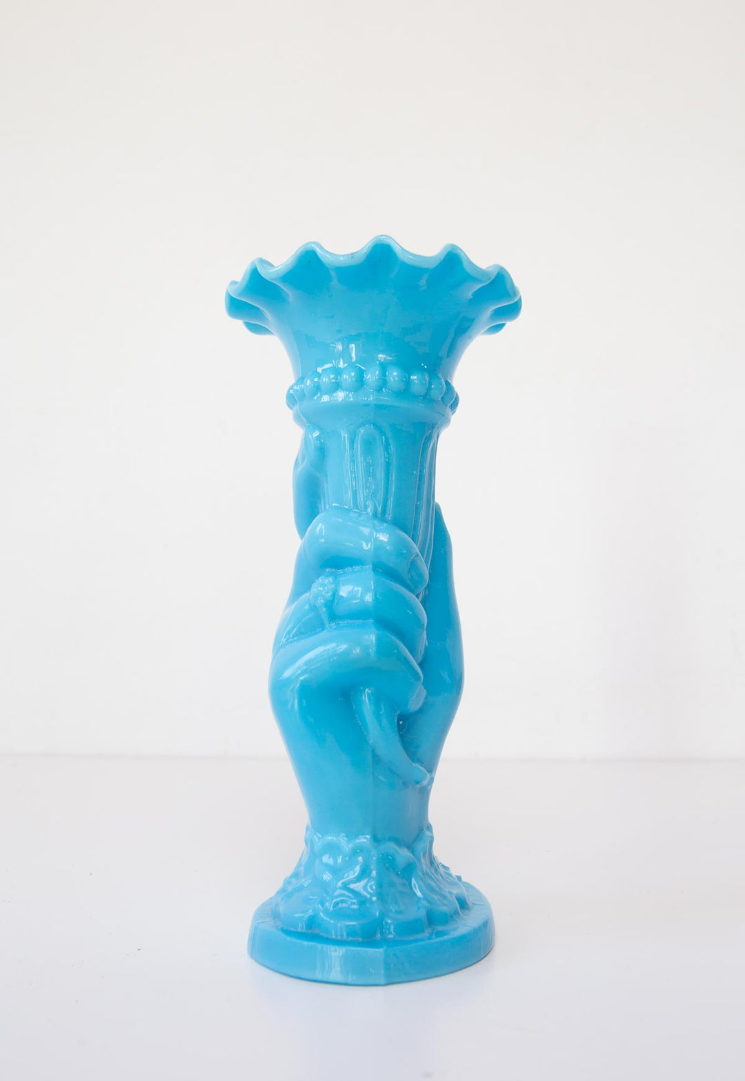 Pequeño violetero mano opalina azul (20 cm)