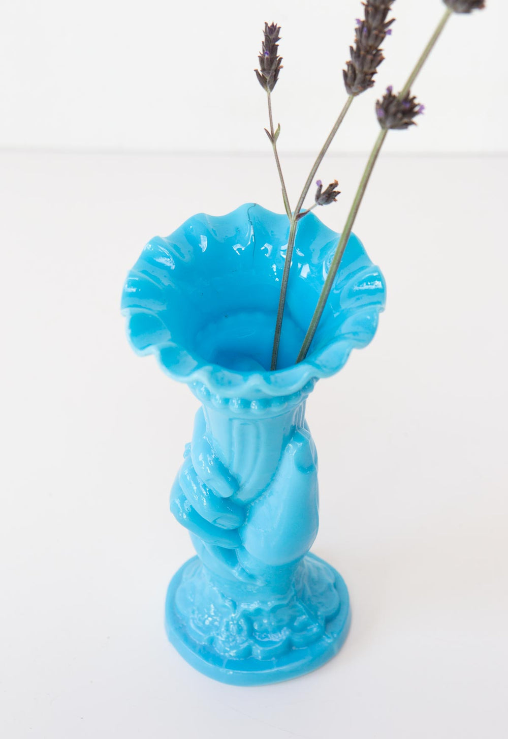 Pequeño violetero mano opalina azul (20 cm)