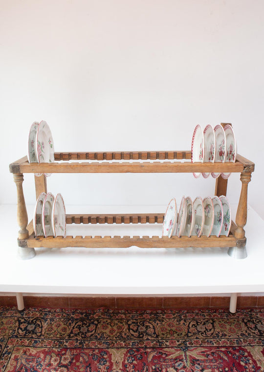 Antiguo platero o escurreplatos madera pino c. 1900 42 platos (96 cm)